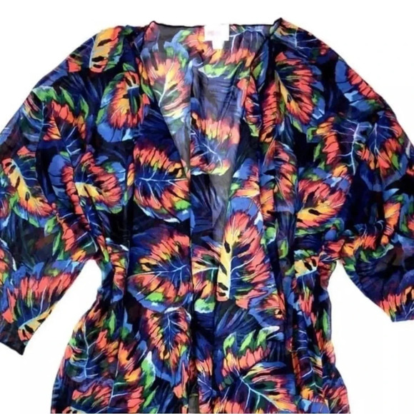 LuLaRoe Shirley Sheer Kimono Open Front Long Cardigan Coverup Size M Tropical - Picture 5 of 5
